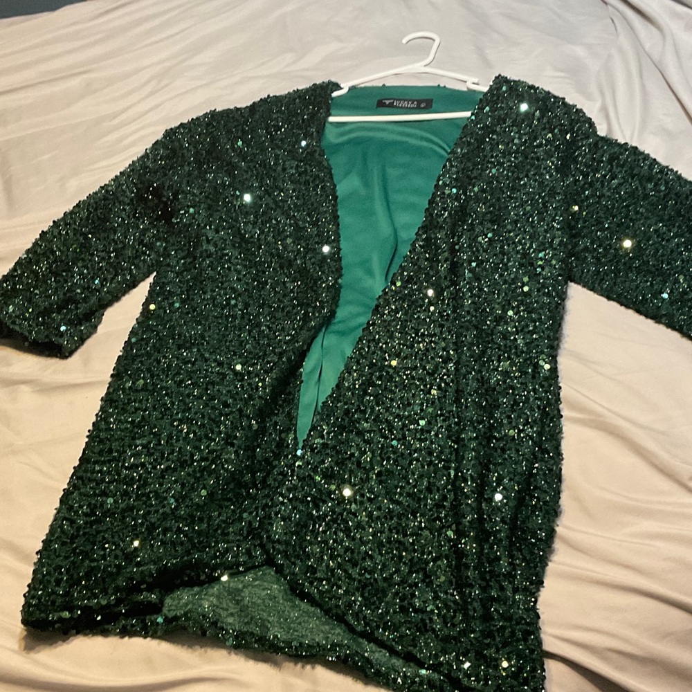 St Patricks day Lucky & Blessed Green Sequin Jacket